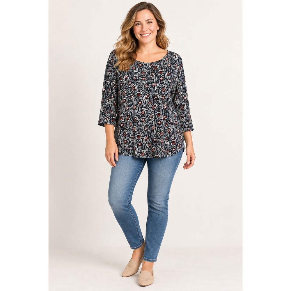 LOFT Women's Medium Navy Floral Leaf Dolman 3/4 Sleeve Stretch Casual Career